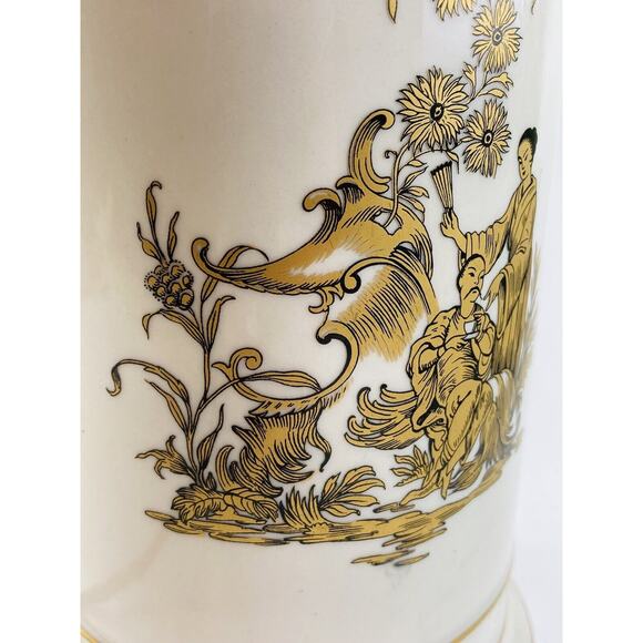 Vintage Chinese Asian Porcelain Jar Table Lamp Gold Gilt Image Female Male WORKS - Picture 4 of 12